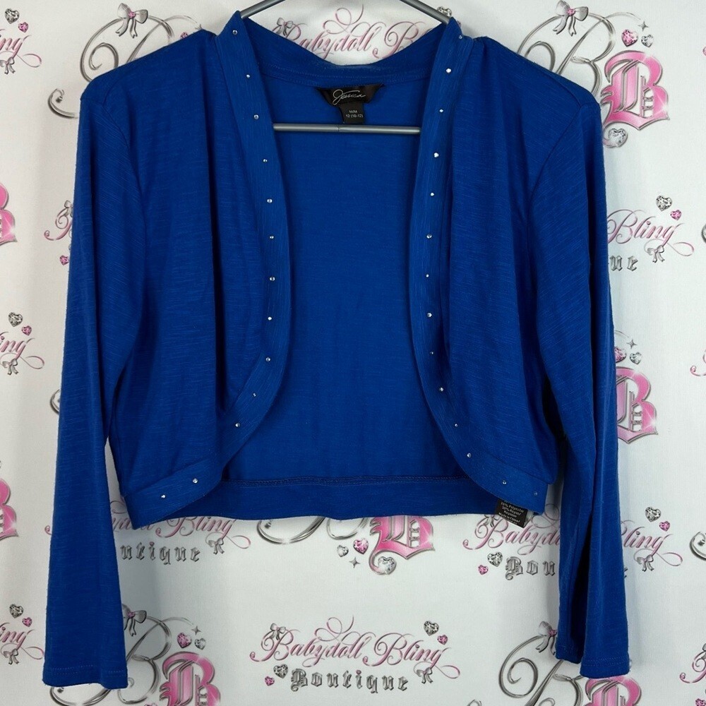 Jessica cardigan studded crystal Sapphire Blue Sweater Rhinestone Trim open